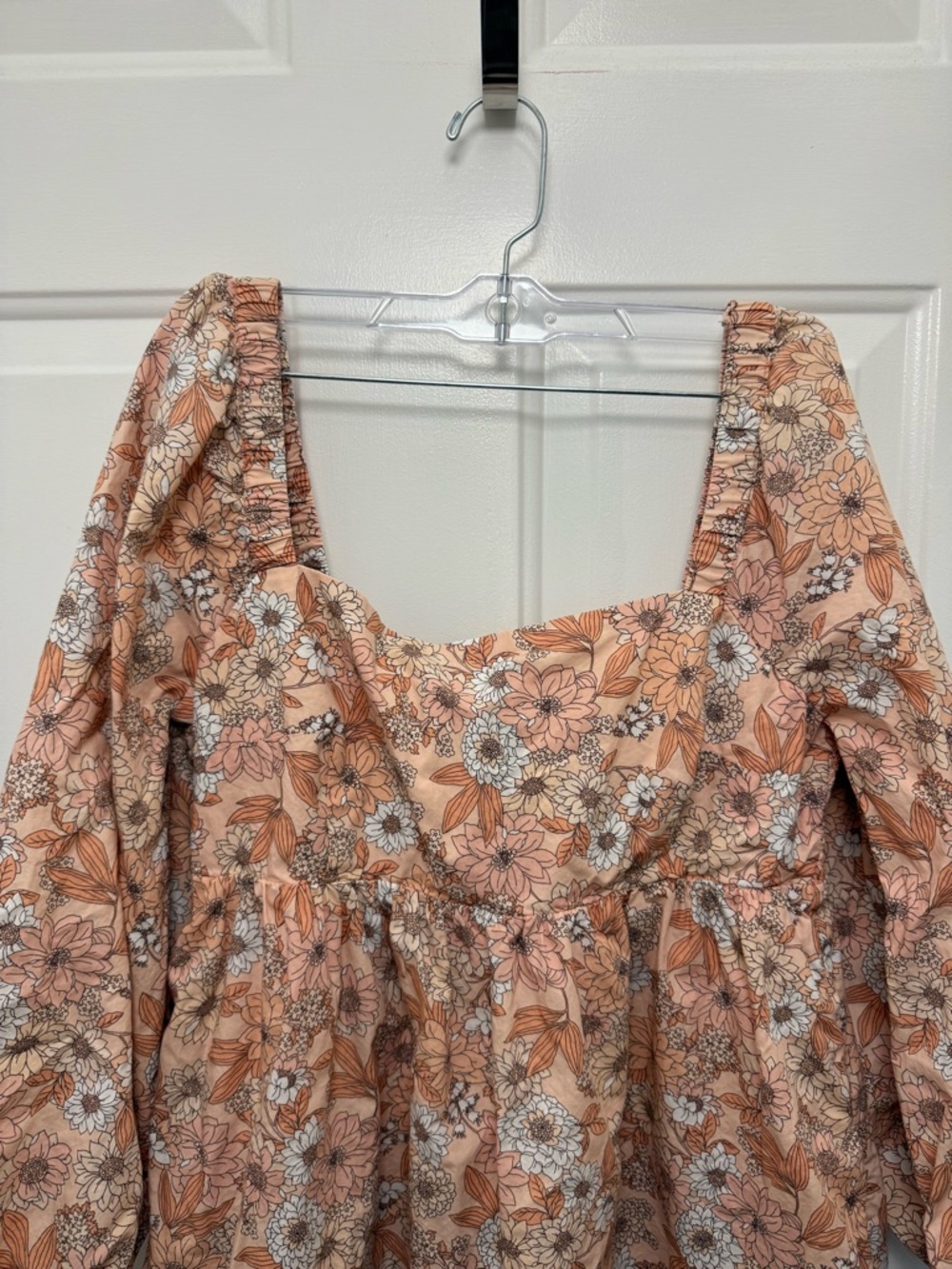 J.Crew Square Neck Long Sleeve Light Pink Floral Mini Dress M Pockets Spring - Picture 2 of 6